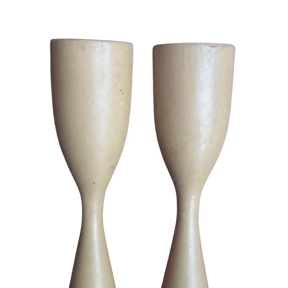 Vintage Danish Modern Wood Candle Holder Pair Made In Denmark MCM Mid Mod